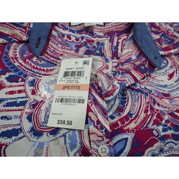 Charter Club Women’s Tabbed Sleeves Petites Cotton Shirt, 2P, Cloud Combo - Picture 8 of 10